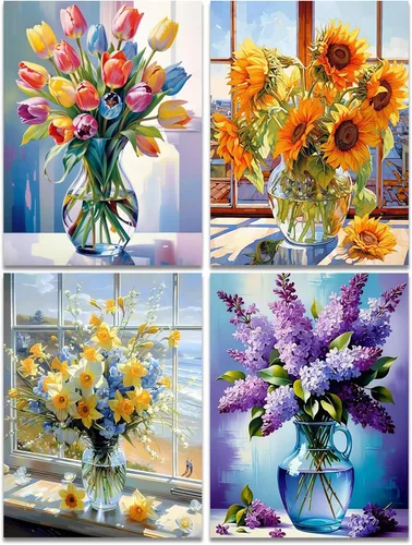 Vista 19 de Muzagroo Art Paquete de 4 Kits de Pinturas de Diamantes para Adultos Arte de Diamantes 5D DIY con Diamantes Redondos de Perforación Completa