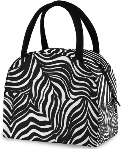 Vista 22 de Bolsa de almuerzo reutilizable con diseño de panal de abeja vintage, con bolsillo frontal, cierre de cremallera, bolsa térmica térmica