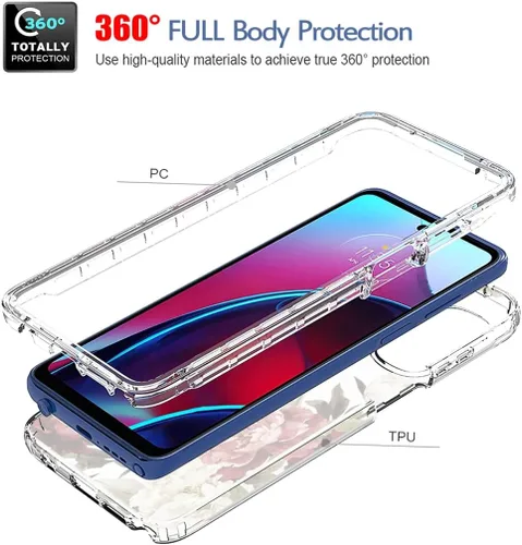 Vista 3 de XT2211 - Funda para Moto G Stylus 2022 4G, funda con protector de pantalla de vidrio templado, bonito patrón floral transparente, funda protectora