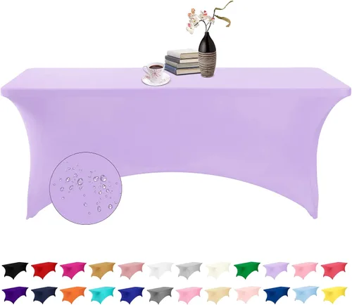 Vista 163 de Paquete de 2 fundas de mesa de elastano impermeables para mesas rectangulares, 6 pies, negras, elásticas, resistentes a manchas, para todas