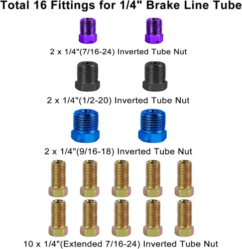 Vista 4 de MuHize Kit de línea de freno de doble tamaño (1/4 + 3/16 pulgadas), tubo de freno de níquel de cobre de 25 pies para Ford/Toyota Tacoma, resistente