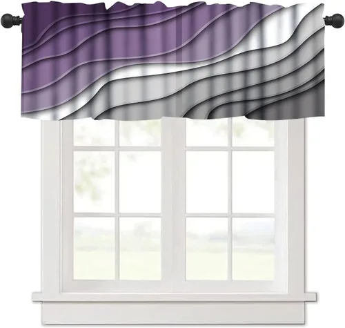 Vista 19 de Cenefa de cortina geométrica para ventanas, cenefa moderna con bolsillo para barra, 1 panel, cortinas cortas abstractas para playa, cortinas cortas