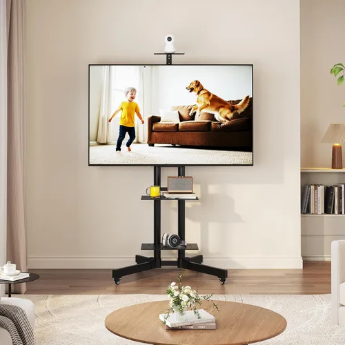 Vista 2 de Yaheetech Soporte de TV móvil, carrito de televisión ajustable con ruedas de bloqueo para pantalla plana de plasma LED LCD 30-60 de hasta 110