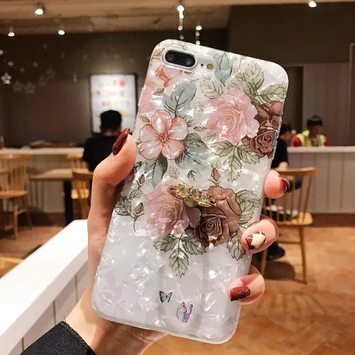 Vista 3 de Qokey Funda compatible con iPhone 11 de 6.1 pulgadas, diseño floral transparente para mujer con soporte de anillo giratorio de 360 grados, funda