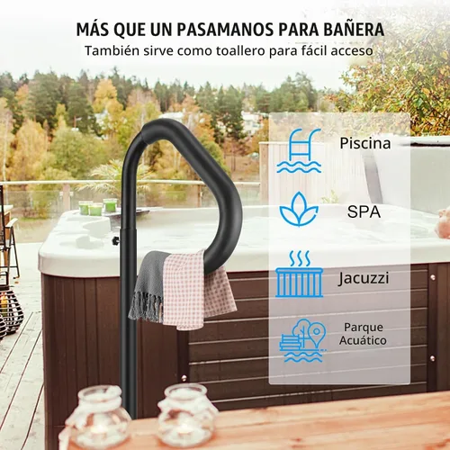 Vista 5 de VEVOR Pasamanos para Bañera de Hidromasaje, Pasamanos Lateral para Spa Giratorio 360° con Altura Ajustable de 48"-63", Barandilla de Aluminio