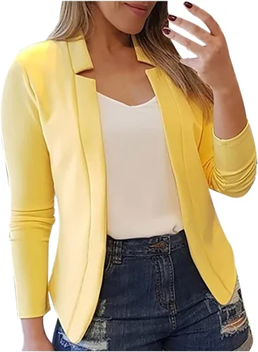 Vista 33 de Chaquetas tipo blazer para mujer, chaqueta de cárdigan de moda con frente abierto, chaqueta casual de manga larga para el trabajo y la oficina