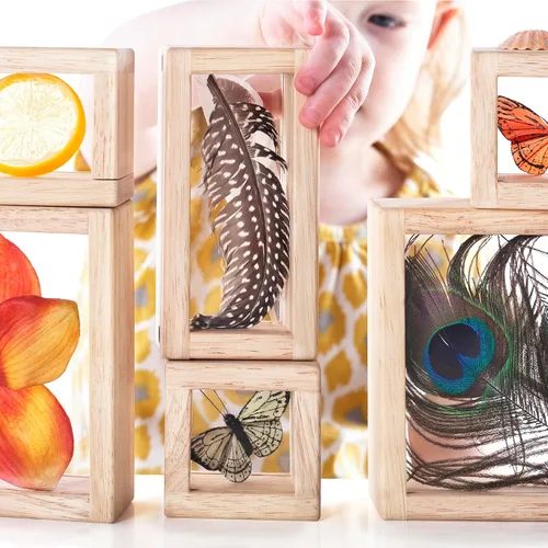 Vista 4 de Guidecraft Bloques de tesoros - Transparentes: bloques de observación de madera lisa con ventanas transparentes, juguete educativo para niños