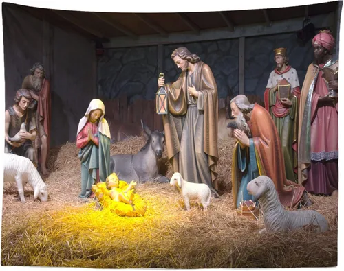 Vista 6 de Loccor Tapiz de Navidad Escena del Nacimiento Pesebre Escena del Nacimiento del Bebé Jesús Tapiz para Colgar en la Pared Tapestries Religiosos