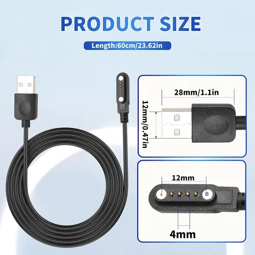 Vista 2 de Cable cargador de reloj inteligente, accesorios magnéticos universales para SmartWatch, cable de carga de 4 pines, espacio entre pines de contacto