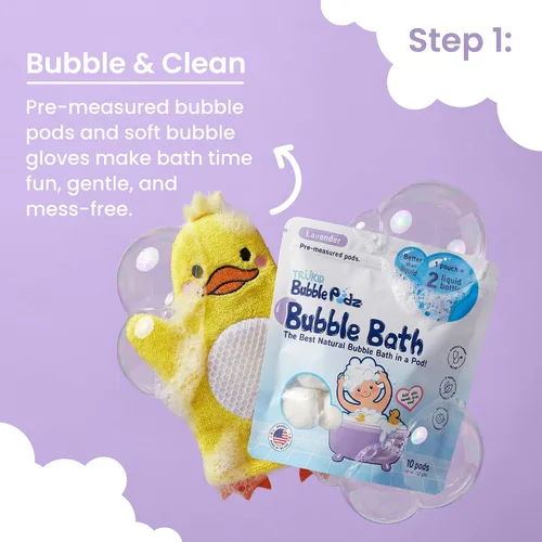 Vista 3 de TruKid Bath Baby Essentials, juego de cuidado de la piel para niños, baño de burbujas para niños, loción de lavanda y toallitas corporales, juego