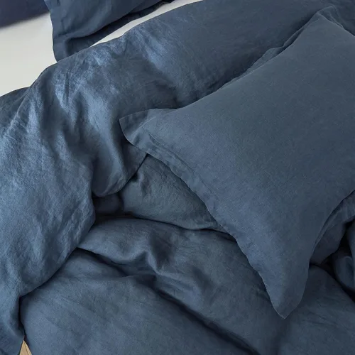 Vista 5 de Simple&Opulence Juego de 2 fundas de almohada 100% lino tamaño Queen, fundas de almohada clásicas azules con cierre superpuesto, protectores