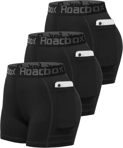 Vista 10 de Roadbox - Pantalones cortos de voleibol de spandex para mujer de 3 pulgadas con bolsillo/sin bolsillo, paquete de 2/3 unidades de pantalones cortos