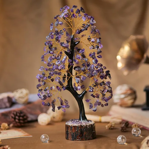 Vista 7 de Cristales de amatista, árbol de cristal, piedras de chakras, árbol de la vida, árbol bonsái, decoración de escritorio, árbol artificial, árbol