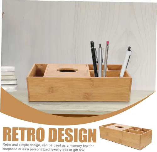 Vista 4 de EXCEART Caja de almacenamiento de bambú, organizador de almacenamiento de gafas para ojos, soporte para gafas, soporte para bolígrafo, organizador