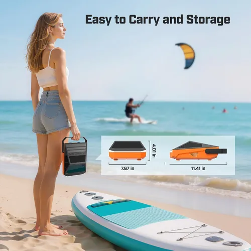 Vista 8 de Bomba de tabla de remo de 50 PSI eléctrica portátil, bomba de SUP para neumático de coche de paddleboard con función de apagado automático
