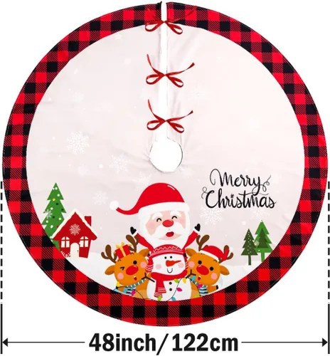 Vista 7 de Falda de árbol de Navidad, 48 pulgadas Falda de árbol de Navidad a cuadros de búfalo rojo y negro, falda de árbol de Navidad rústica gruesa