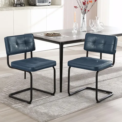 Vista 12 de Zesthouse Juego de 2 sillas de comedor de metal industrial, sillas de cocina tapizadas de cuero sintético con base de metal negro, para cocina