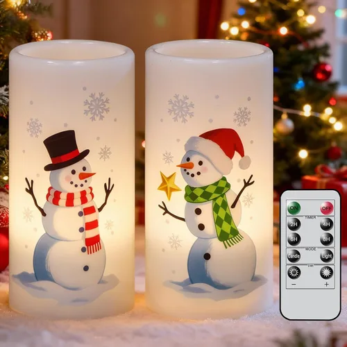 Vista 9 de Velas sin llama de cardenal de Navidad en pilar con control remoto y temporizador, velas LED en portavelas de cera real, vela operada por batería