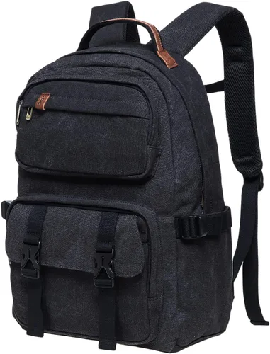 Vista 3 de KAUKKO Vintage Casual polyster and Leather Rucksack Backpack(20-2-BLACK)