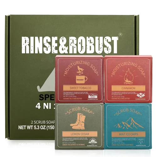 Vista 9 de Rinse & Robust Jabón de Barra para Hombres, Barra Limpiadora Hidratante y Exfoliante, Jabón de Regalo para Hombres 4 en 1 Lavado de Cara, Cuerpo