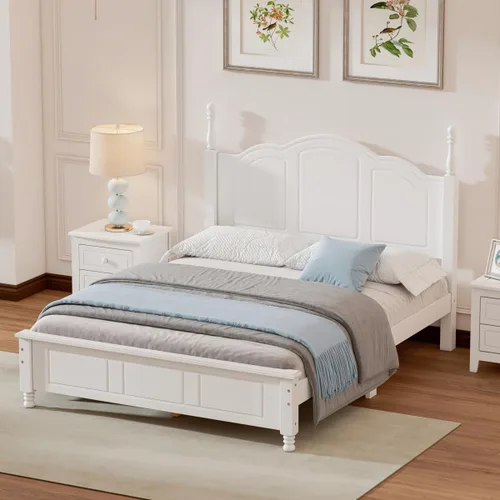 Vista 11 de Marco de cama de madera de pino de estilo retro con cabecero, no necesita caja de resortes, nogal oscuro Retro Style,Wood Bed Frame,No Spring Box
