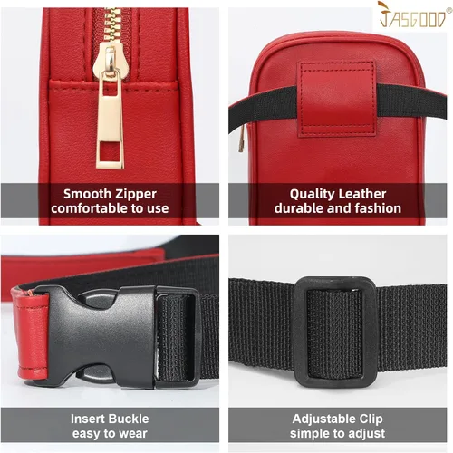 Vista 7 de JASGOOD Riñonera de moda para mujer, arnés de muslo, bolsa de pierna caída, C- Rojo, Moda