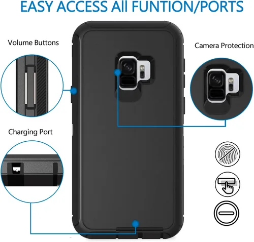Vista 5 de Funda para Samsung Galaxy S9, funda de teléfono [grado militar] 3 en 1 a prueba de golpes, resistente funda protectora resistente (negro