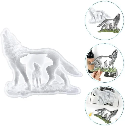 Vista 9 de Molde de forma de lobo molde de artesanía de silicona epoxi decoración animal herramienta flexible DIY