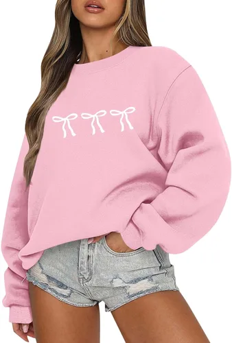 Vista 21 de Sudadera casual de manga larga para mujer, cuello redondo, ajuste holgado, tallas S-3XL