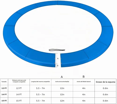 Vista 3 de Zoomster Almohadilla de seguridad para trampolín, almohadilla de repuesto para trampolín, cubierta de resorte de seguridad, sin agujero para postes