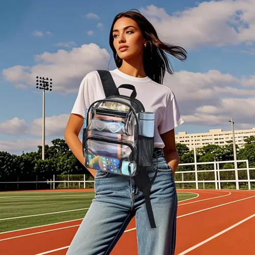 Vista 7 de Bolsa transparente para eventos en estadios, mochila transparente de 12 x 6 x 12 pulgadas con correa reforzada, bolsa de estadio para conciertos