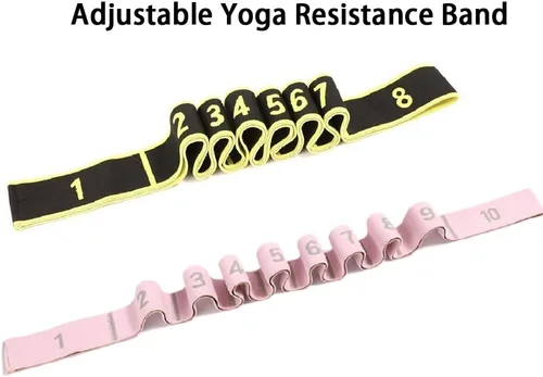 Vista 6 de Banda de resistencia de fitness para estiramiento y yoga, banda de resistencia de yoga ajustable de 8 segmentos con asas para brazos, ejercicio