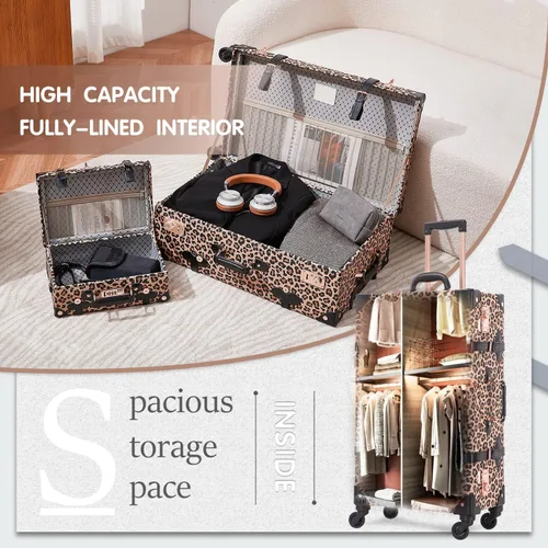 Vista 4 de Unitravel Juego de equipaje vintage de 3 piezas para mujer con cerradura TSA, Leopardo