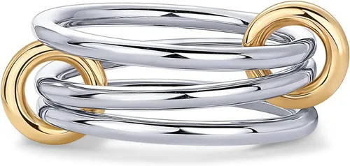 Vista 7 de PAVOI Stackable Rings for Women, 14K Gold Plated Interlocked Ring Stacks