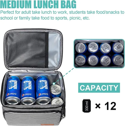 Vista 3 de MAXBA Bolsa de almuerzo reutilizable aislada para adultos, mujeres/hombres, oficina, picnic, senderismo, playa, lonchera – organizador a prueba