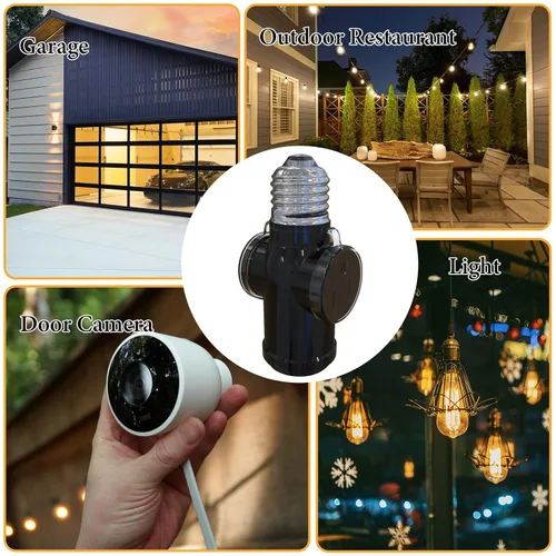 Vista 5 de 2 piezas Luntak Adaptador de enchufe de luz de 3 clavijas, enchufe de luz E26 para exterior, convertidor divisor de enchufe de bombilla de luz a 2/3