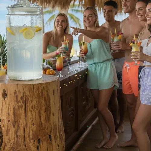 Vista 9 de Dispensador de bebidas de vidrio de 2 galones con boquilla para fiestas, soporte hermético alto y hermético para servir bebidas estilo masón