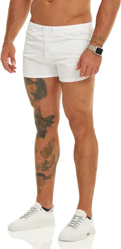 Vista 3 de Ouber Pantalones cortos ajustados para hombre, culturismo, entrenamiento, gimnasio, correr, pantalones cortos de levantamiento ajustados