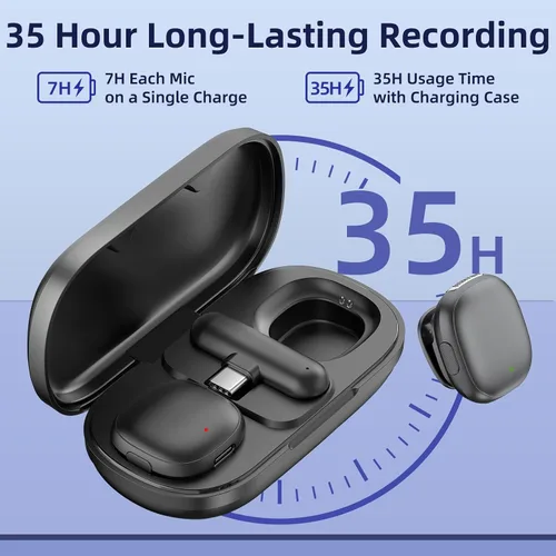 Vista 3 de NPTCL Mini Micrófono Lavalier Inalámbrico USB C para iPhone 17/16/15, Android Ai Noise Cancelling Clip on Lapel Mic, 35 Hour Charging Case, 328Ft