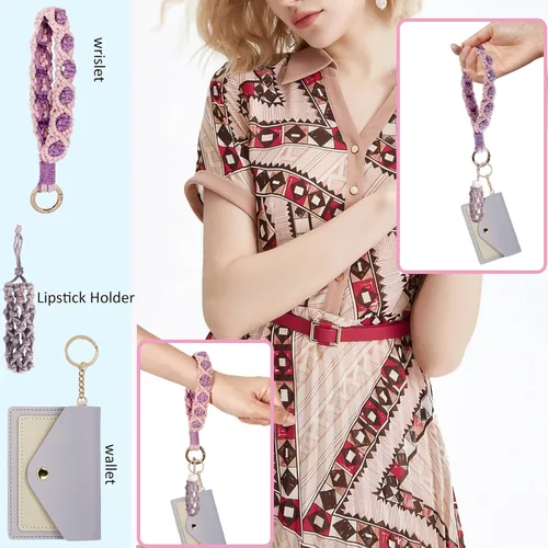 Vista 55 de BIHRTC Llavero de pulsera boho con soporte para lápiz labial, pulsera hecha a mano