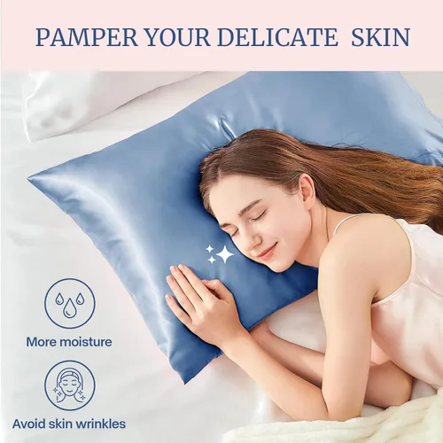 Vista 3 de BEDELITE Funda de almohada de satén para cabello y piel, súper suave y refrescante similar a las fundas de almohada de seda, paquete de 2 con cierre