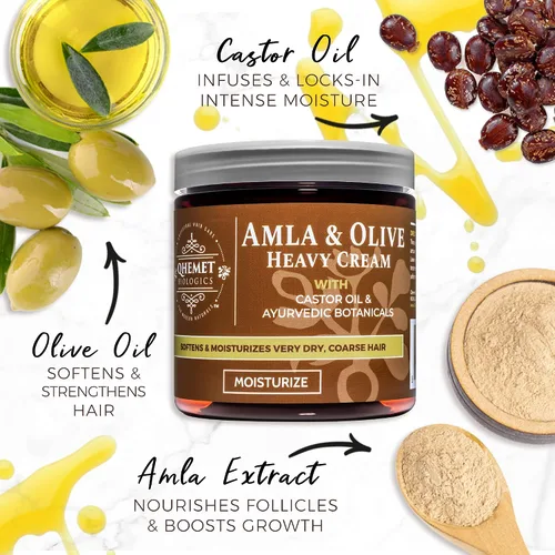 Vista 2 de Qhemet Biologics L.O.C. Method Collection para cabello de alta porosidad, incluye ghee desenredante de árbol de cacao, suero suavizante de ricino