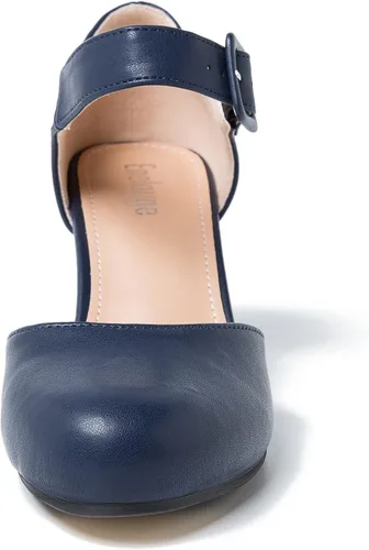 Vista 3 de Enelauge Zapatos de tacón grueso con hebilla y hebilla para el tobillo con punta redonda cerrada para mujer, sandalias de vestir D'Orsay