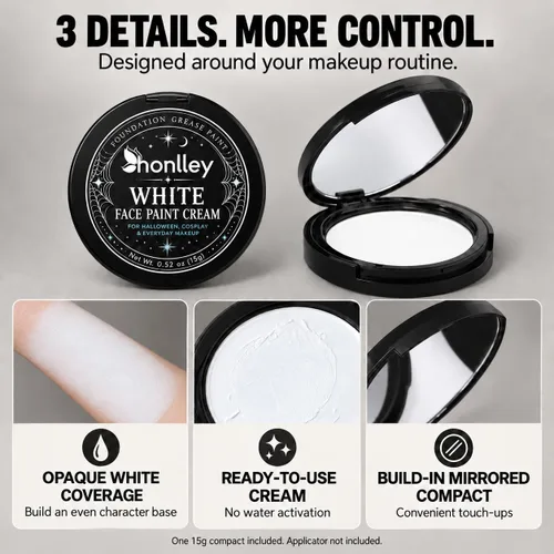Vista 6 de honlley Clown White Face Paint Cream, Goth Halloween Foundation Makeup, 15g