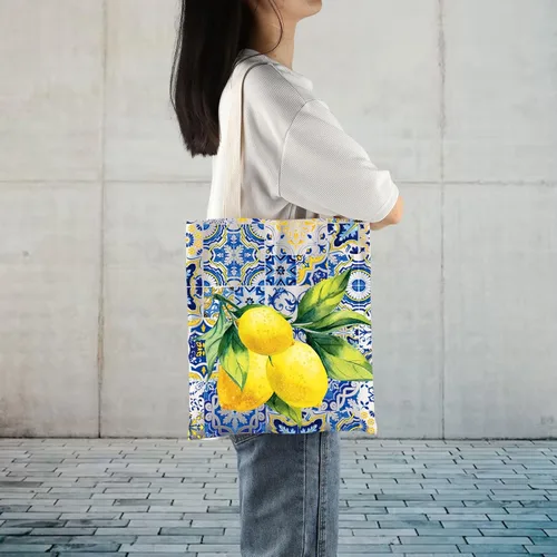 Vista 6 de Islas Italianas Regalo Positano Delicioso Limones Italianos Fresco Tote Bag Southern Italy Travel Shopping Bag