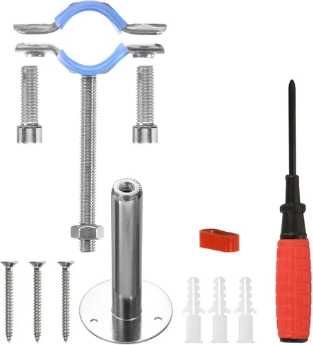 Vista 4 de uxcell Soporte de tubería de acero inoxidable, montaje en pared, soporte de tubo de montaje en techo, altura ajustable de 3.937-7.874 in para tubo