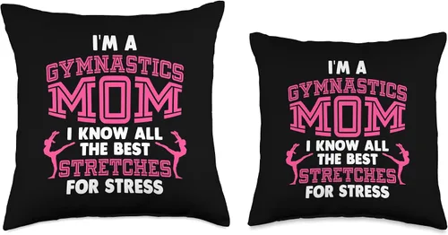 Vista 3 de Gymnastics Events Gymnast Fitness Aerobics Im A Gymnastics Mom I Know All The Best Stretches for Stress Throw Pillow, 16x16, Multicolor