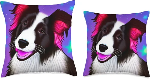 Vista 3 de Black and White Border Collie Pop Art Almohada de 16 x 16 pulgadas, multicolor