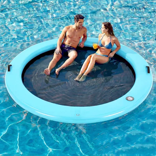 Vista 9 de Muelle flotante inflable redondo de 6 a 12 pies, anillo de flotador Sunchill, hamaca de agua para broncear flotadores de piscina con tela tejida