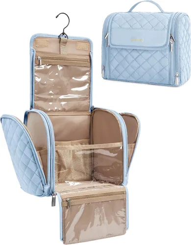 Vista 22 de BAGSMART Neceser de viaje para maquillaje con gancho para colgar, bolsa de cosméticos, organizador de gran capacidad, resistente al agua, para Beige